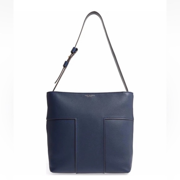 Tory Burch Block T Pebbled Hobo Bag Royal Navy - Picture 1 of 8